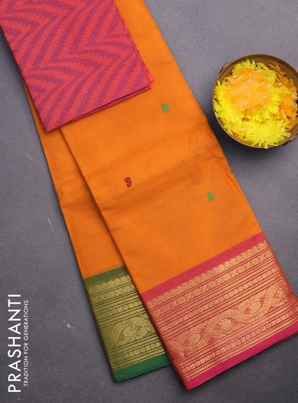 Chettinad cotton saree orange with thread woven buttas and ganga jamuna border & woven blouse