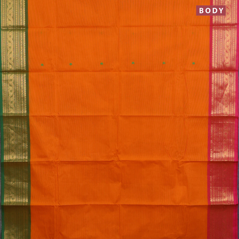 Chettinad cotton saree orange with thread woven buttas and ganga jamuna border & woven blouse