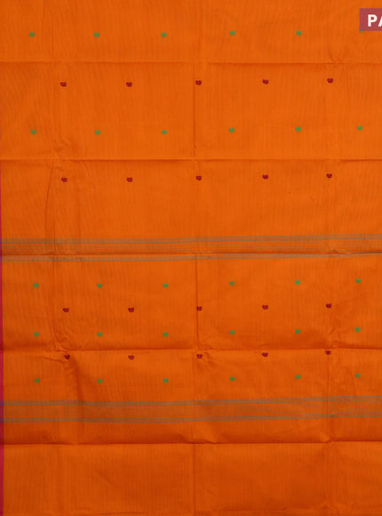 Chettinad cotton saree orange with thread woven buttas and ganga jamuna border & woven blouse