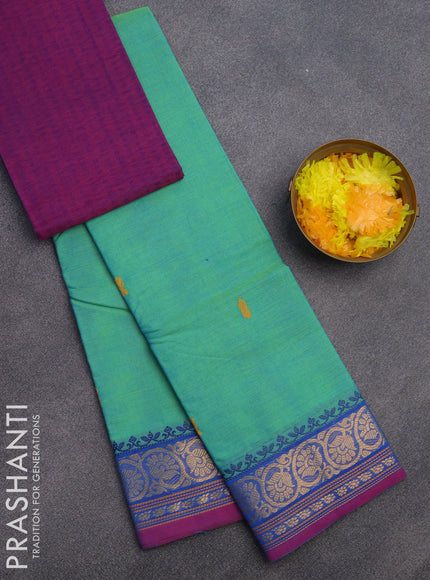 Chettinad cotton saree teal green and magenta pink with woven buttas and zari woven border & woven blouse