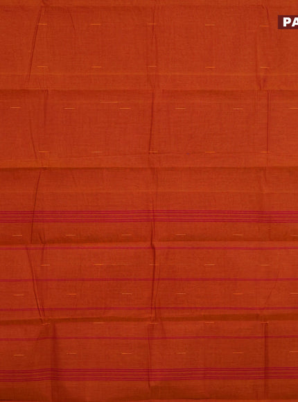 Chettinad cotton saree rust shade and mango yellow with woven buttas and ganga jamuna border & woven blouse