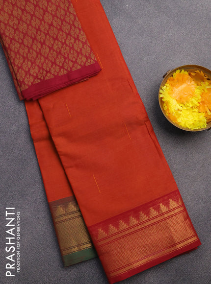 Chettinad cotton saree orange with woven buttas and ganga jamuna border & woven blouse