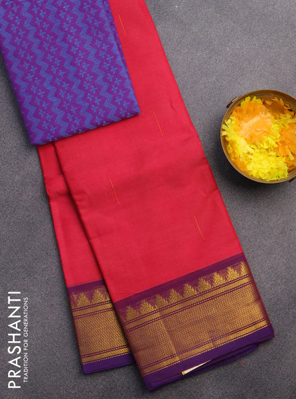 Chettinad cotton saree pink and blue with woven buttas and zari woven border & woven blouse