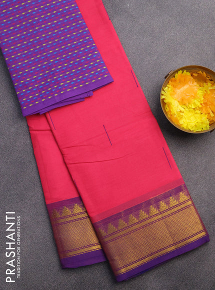 Chettinad cotton saree pink and blue with woven buttas and zari woven border & woven blouse