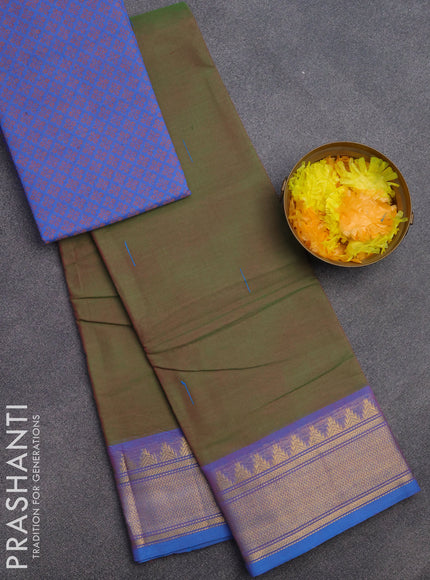 Chettinad cotton saree dual shade of green and cs blue with woven buttas and zari woven border & woven blouse