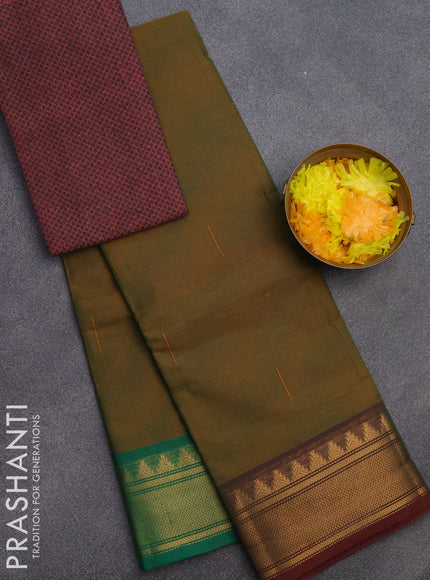 Chettinad cotton saree mustard shade and maroon with woven buttas and zari woven border & woven blouse