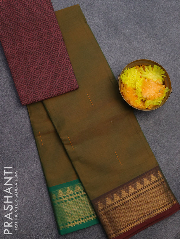 Chettinad cotton saree mustard shade and maroon with woven buttas and zari woven border & woven blouse