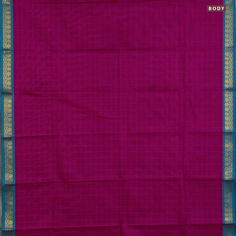 Chettinad cotton saree magenta pink and teal green with allover checked pattern and zari woven border & woven blouse