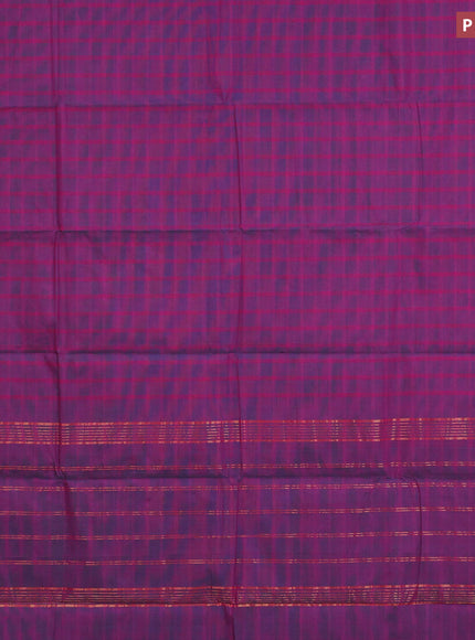 Chettinad cotton saree magenta pink and teal green with allover checked pattern and zari woven border & woven blouse