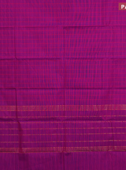 Chettinad cotton saree magenta pink and teal blue with allover checked pattern and zari woven border & woven blouse