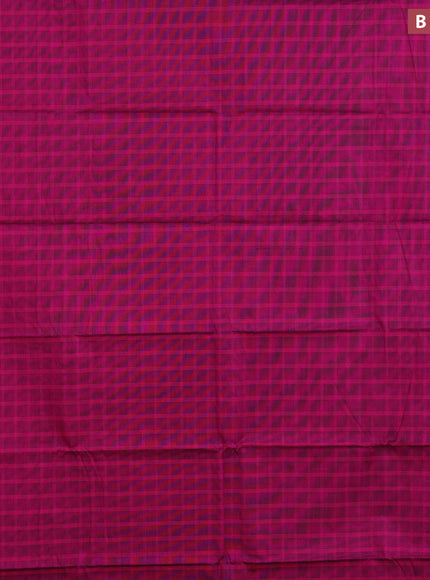 Chettinad cotton saree magenta pink and green with allover checked pattern and zari woven border & woven blouse