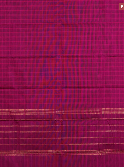 Chettinad cotton saree magenta pink and green with allover checked pattern and zari woven border & woven blouse