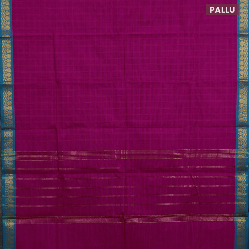 Chettinad cotton saree pink and teal green with allover checked pattern and zari woven border & woven blouse