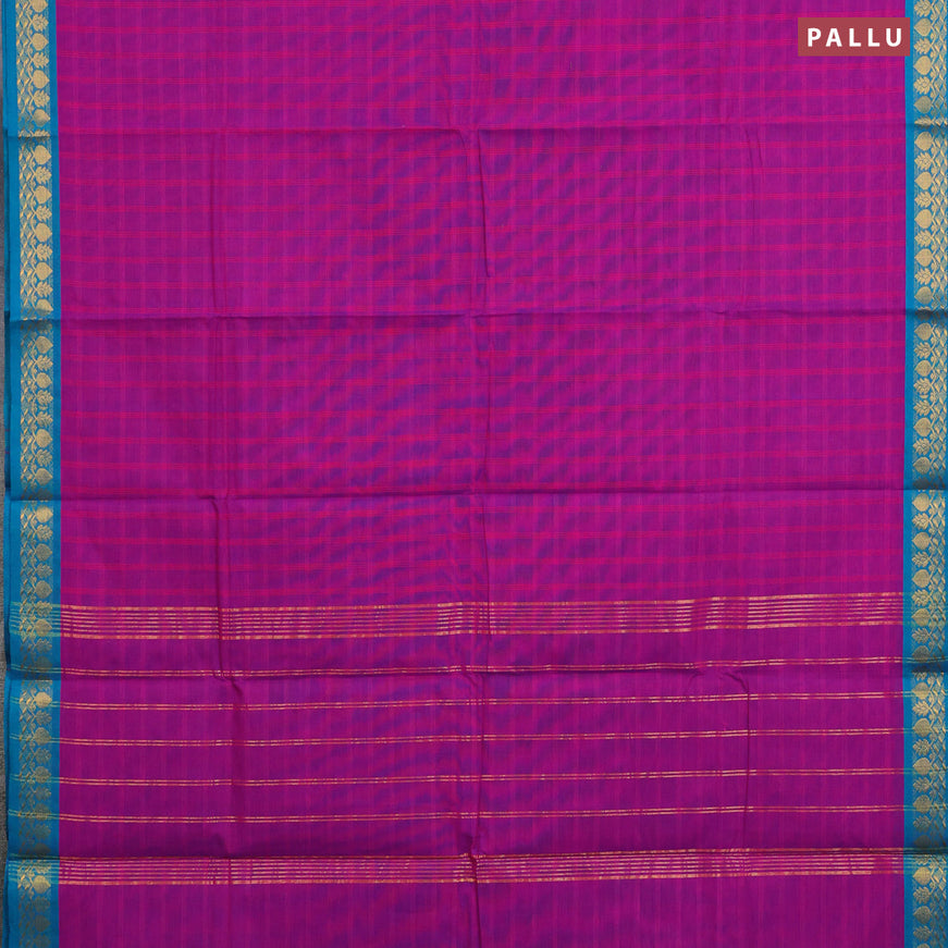 Chettinad cotton saree purple and teal green with allover checked pattern and zari woven border & woven blouse