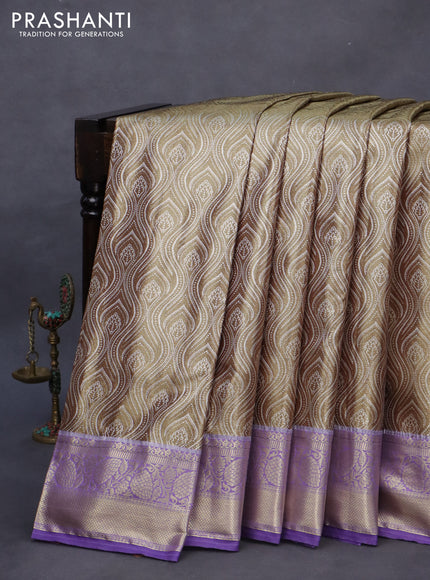 Bangalori tissue silk saree brownish gold and lavender with allover silver zari woven brocade weaves and zari woven border