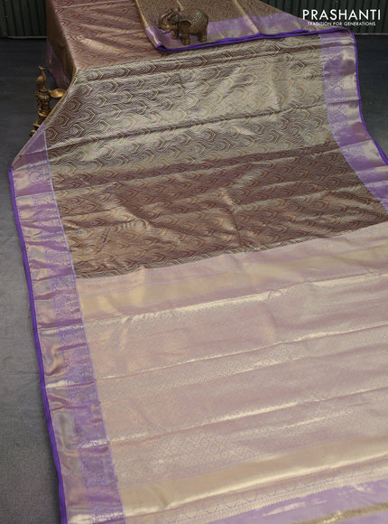 Bangalori tissue silk saree brownish gold and lavender with allover silver zari woven brocade weaves and zari woven border