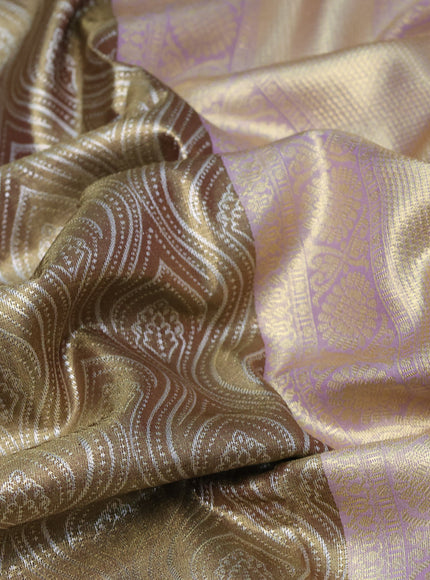 Bangalori tissue silk saree brownish gold and lavender with allover silver zari woven brocade weaves and zari woven border