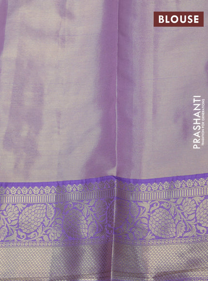 Bangalori tissue silk saree brownish gold and lavender with allover silver zari woven brocade weaves and zari woven border