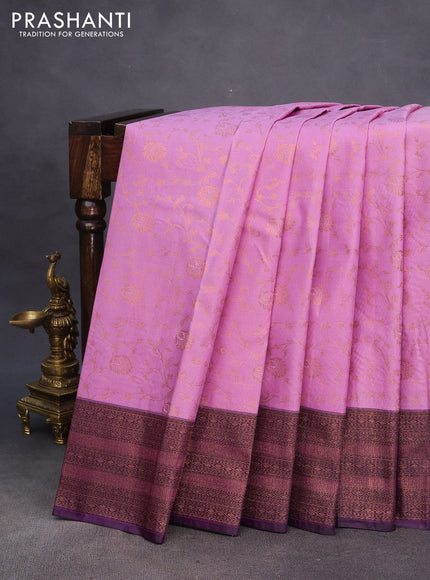 Bangalori silk saree lavender and violet with allover copper zari weaves and copper zari woven border