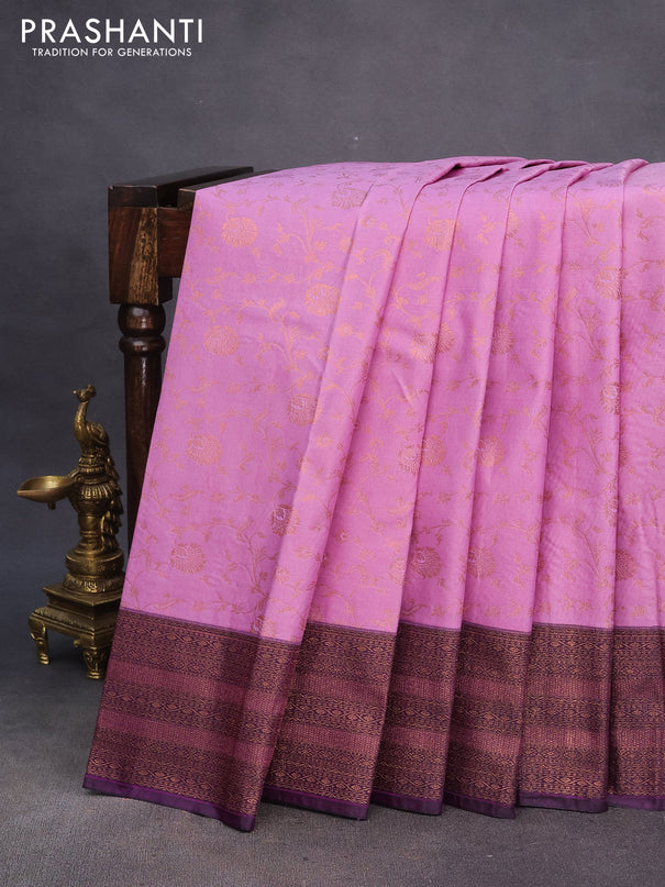 Bangalori silk saree lavender and violet with allover copper zari weaves and copper zari woven border