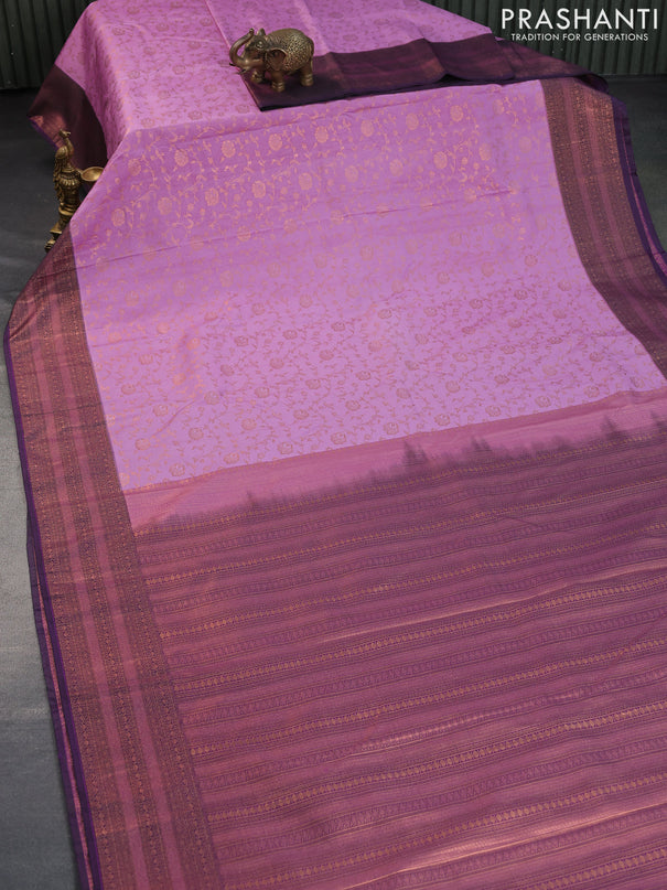 Bangalori silk saree lavender and violet with allover copper zari weaves and copper zari woven border