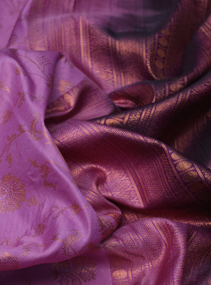 Bangalori silk saree lavender and violet with allover copper zari weaves and copper zari woven border