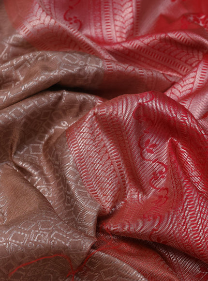 Bangalori silk saree pastel brown and red with allover silver zari woven brocade weaves and zari woven border