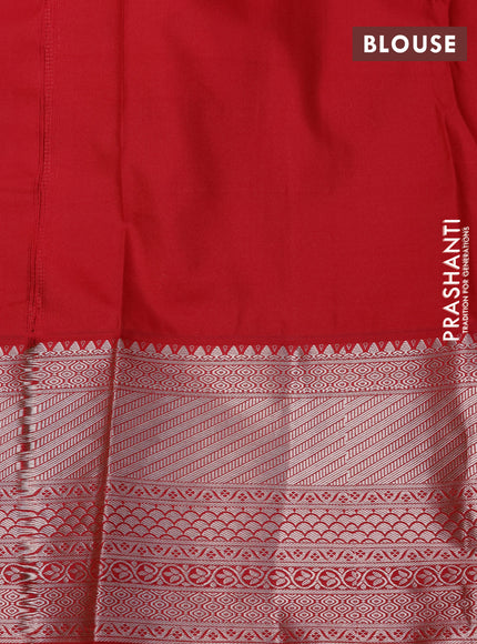 Bangalori silk saree pastel brown and red with allover silver zari woven brocade weaves and zari woven border