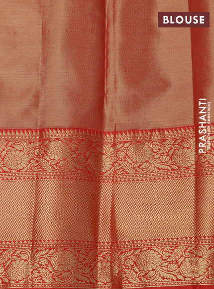 Bangalori tissue silk saree cream and red with allover silver zari woven brocade weaves and long zari woven border