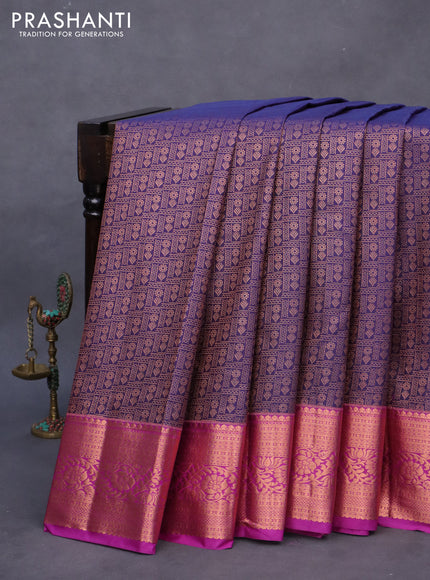 Bangalori silk saree dark blue and purple with allover copper zari woven brocade weaves and zari woven border