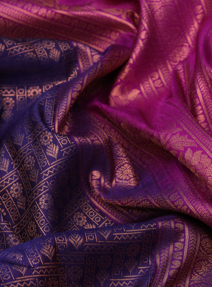 Bangalori silk saree dark blue and purple with allover copper zari woven brocade weaves and zari woven border