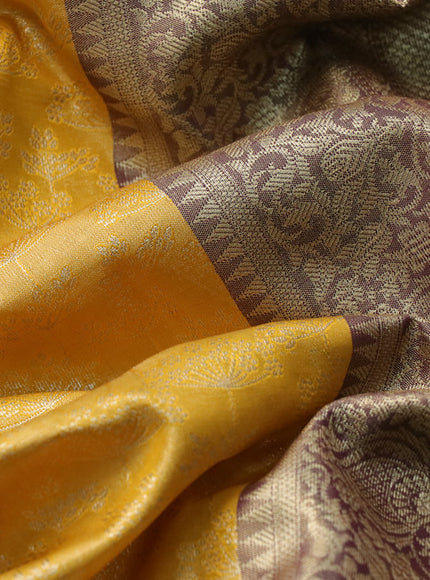 Bangalori silk saree yellow and maroon with allover zari woven brocade weaves and rich zari woven border