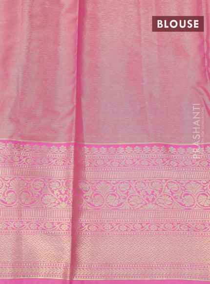 Bangalori tissue silk saree green and light pink with allover silver zari woven brocade weaves and zari woven border