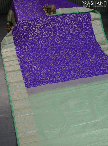 Bangalori silk saree blue and pastel green with allover zari weaves and zari woven border