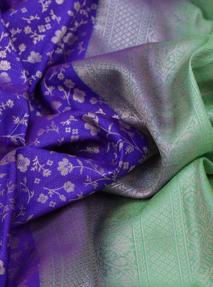 Bangalori silk saree blue and pastel green with allover zari weaves and zari woven border