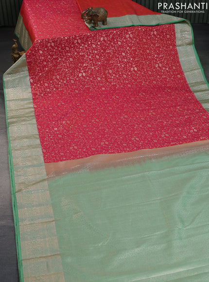 Bangalori silk saree dual shade of pinkish orange and pastel green with allover zari weaves and zari woven border