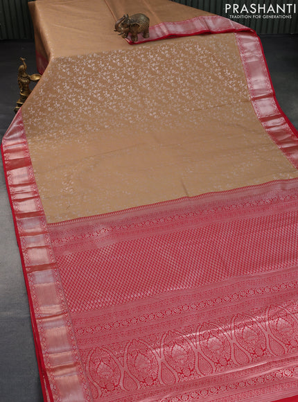 Bangalori silk saree sandal and red with allover zari weaves and zari woven border