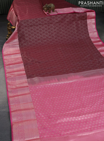 Bangalori silk saree maroon and pink with allover zari woven brocade weaves and long zari woven border