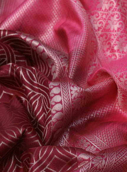 Bangalori silk saree maroon and pink with allover zari woven brocade weaves and long zari woven border