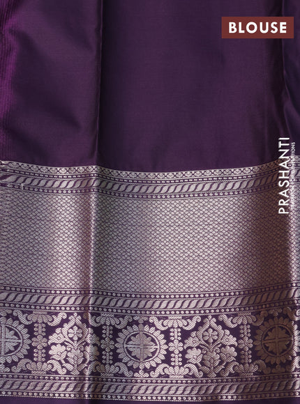 Bangalori silk saree teal green shade and deep violet with allover silver zari woven brocade weaves and long zari woven border