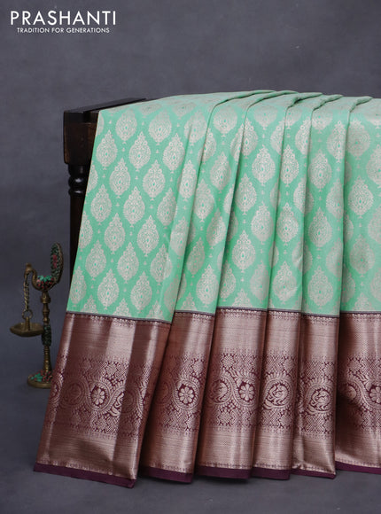 Bangalori silk saree teal shade and wine shade with allover zari woven brocade weaves and long zari woven border