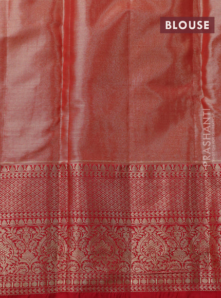 Bangalori tissue silk saree light blue and red with allover silver zari woven brocade weaves and zari woven border