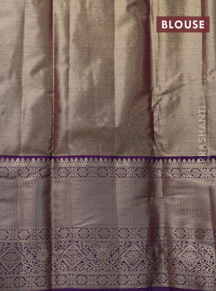 Bangalori tissue silk saree cream and violet with allover silver zari woven brocade weaves and long zari woven border