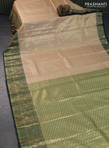 Bangalori tissue silk saree dual shade of gold and bottle green with allover silver zari woven brocade weaves and long zari woven border