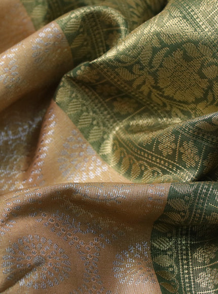 Bangalori tissue silk saree dual shade of gold and bottle green with allover silver zari woven brocade weaves and long zari woven border