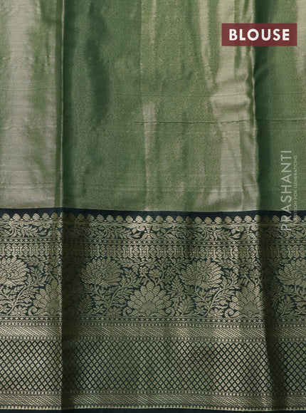 Bangalori tissue silk saree dual shade of gold and bottle green with allover silver zari woven brocade weaves and long zari woven border