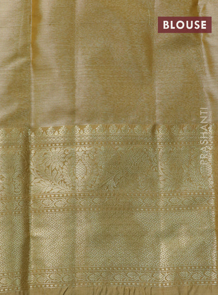 Bangalori tissue silk saree pink and sandal with allover silver zari woven brocade weaves and long zari woven border