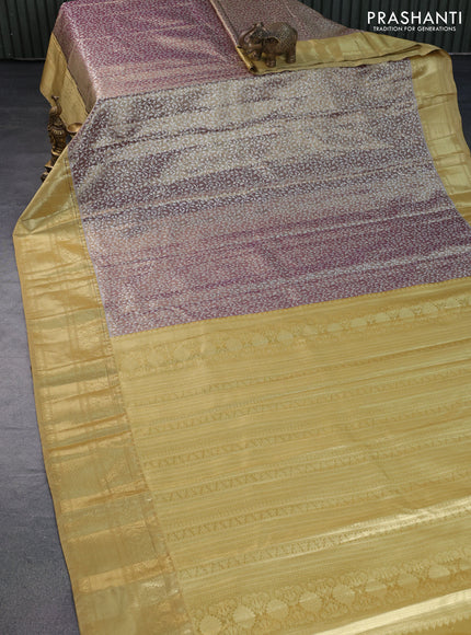 Bangalori tissue silk saree dual shade of wine and sandal with allover silver zari woven brocade weaves and zari woven border