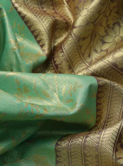 Bangalori tissue silk saree pastel green and maroon with allover zari woven brocade weaves and long zari woven border