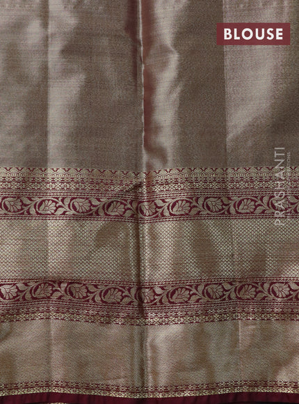 Bangalori tissue silk saree pastel green and maroon with allover zari woven brocade weaves and long zari woven border